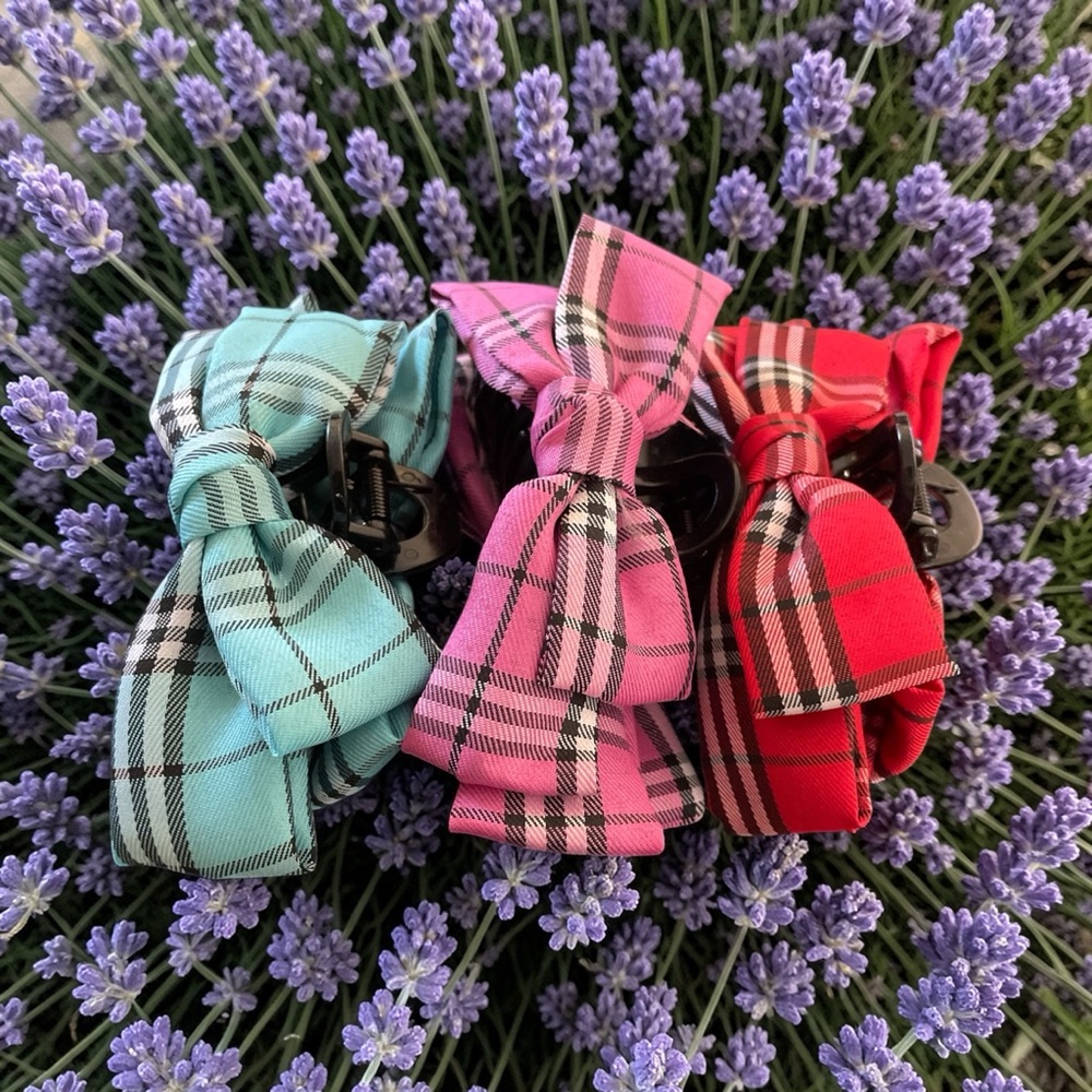 🔥Charming Plaid Bow Hair Clips for Kids - Turquoise, Pink, and Red